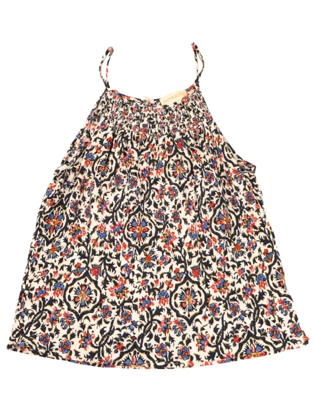 Cynthia Rowley Floral Smocked Tank Top Size Medium Boho Sleeveless Blouse